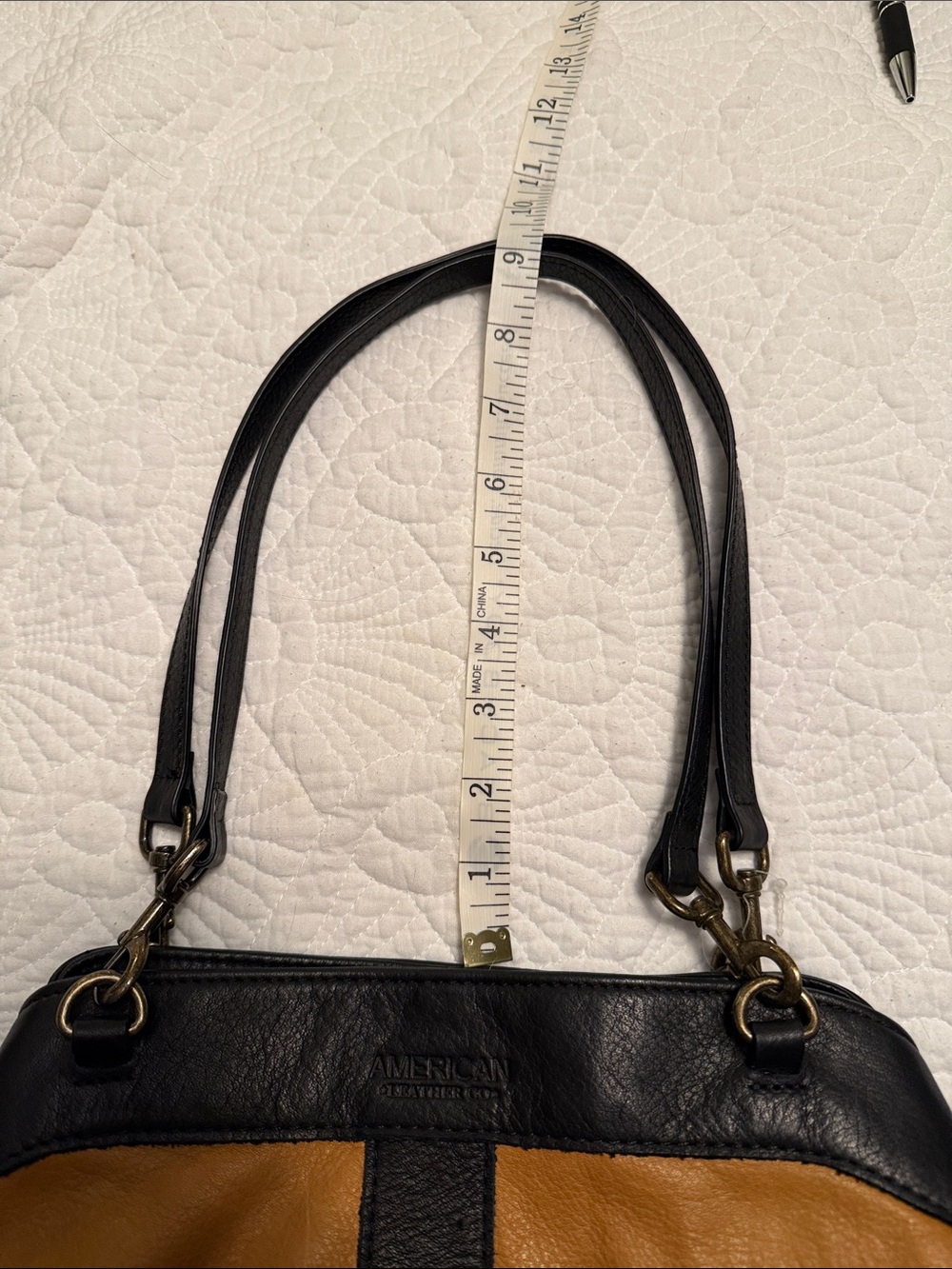 Leather Shoulder Bag in Light Tan and Black - Picture 13 of 16